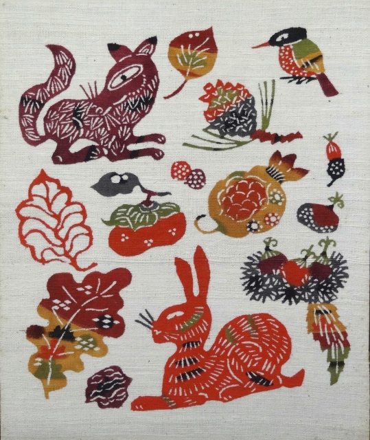 柚木沙弥郎の型絵染「動物と果物」をお譲りいただきました｜くまねこ堂